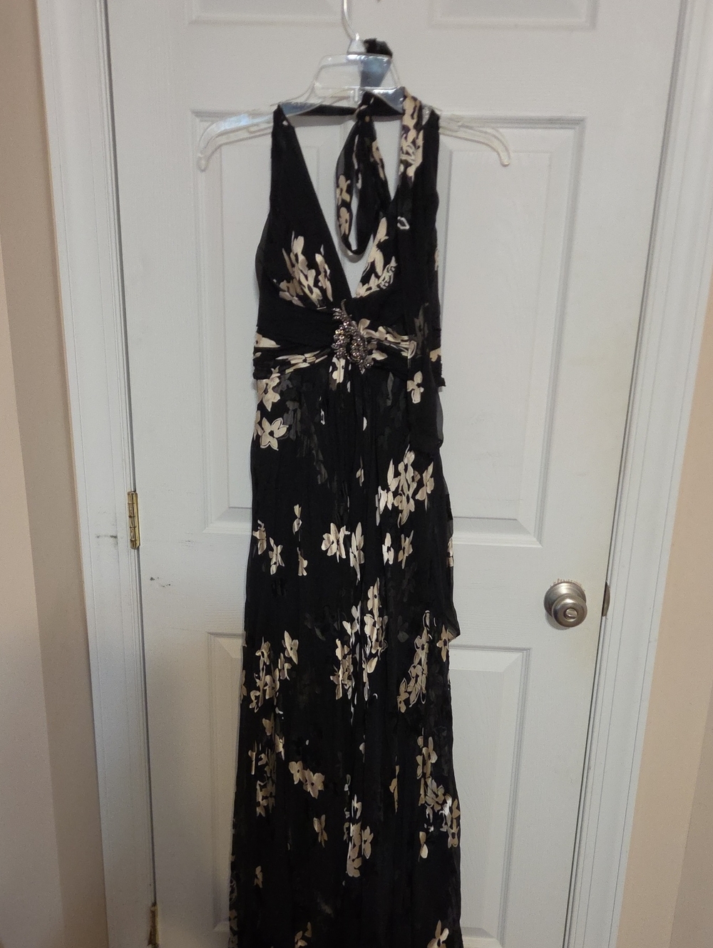Donna Ricco Black  And Gold Maxi Dress with Cream Floral Print Gala Vintage